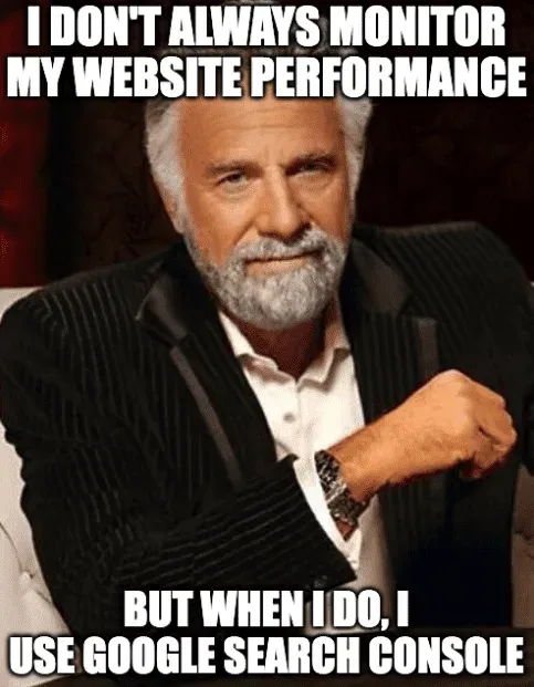 Most Interesting Man meme: I don't always monitor my website performance, but when I do, I use Google Search Console