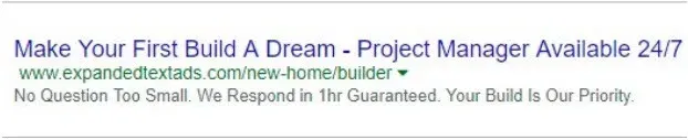 AdWords ad: Make Your First Build A Dream, Project Manager Available 24/7