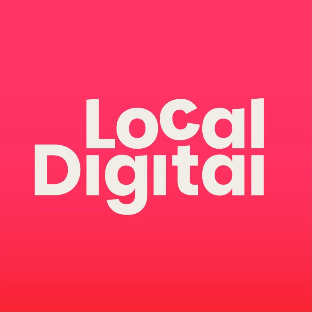 The new Local Digital logo in white on the brand pink
