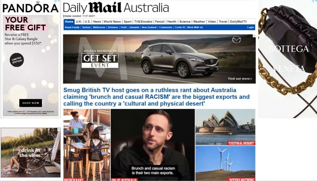 Daily Mail Australia homepage surrounded by Google Display Network banner ads