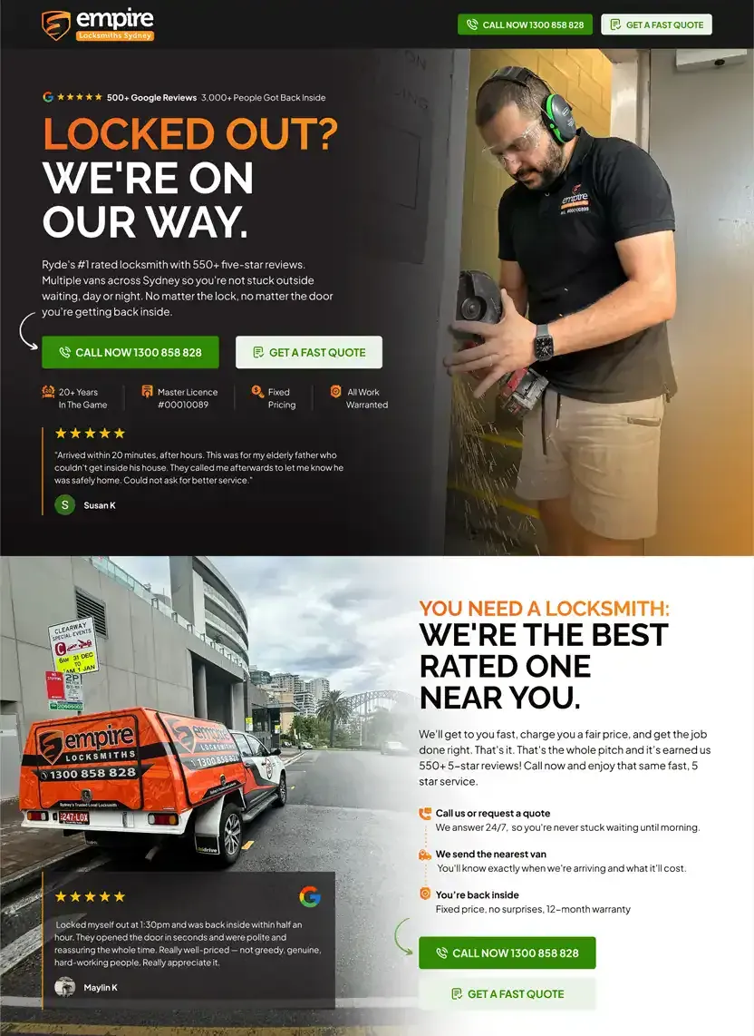 The Empire Locksmiths website Postclick built