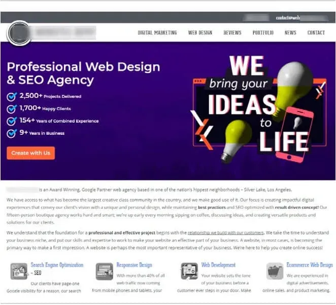 A web design agency homepage headed We bring your ideas to life