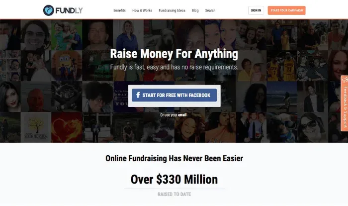 Fundly homepage: raise money for anything