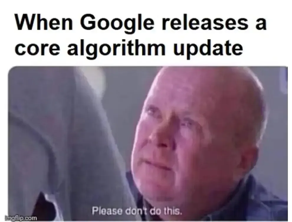 Meme of a man wincing: when Google releases a core algorithm update