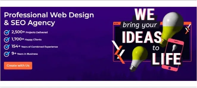 The hero banner of a web design agency homepage