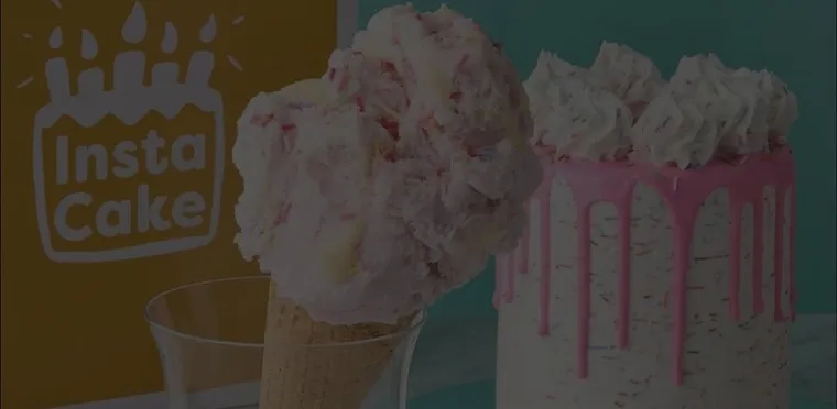 An ice cream cone and a pink drip cake from InstaCake