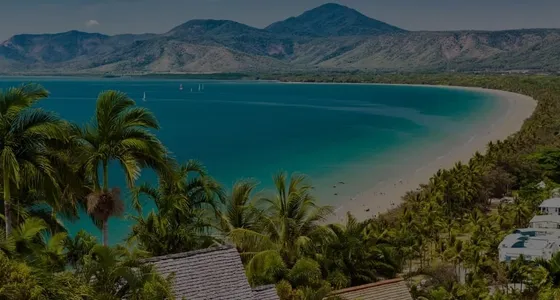 Aerial view of an Australian coastal bay, from ActronAir's brand photography