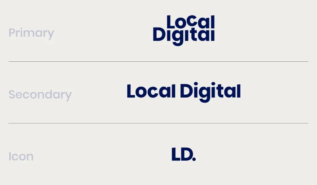 The Local Digital logo in its primary, secondary and icon forms