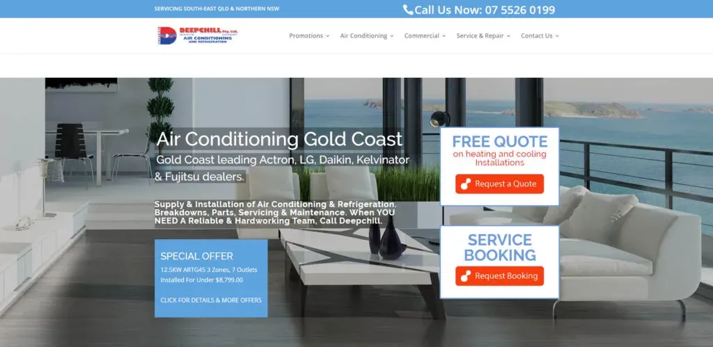 The DeepChill air conditioning website before the rebuild