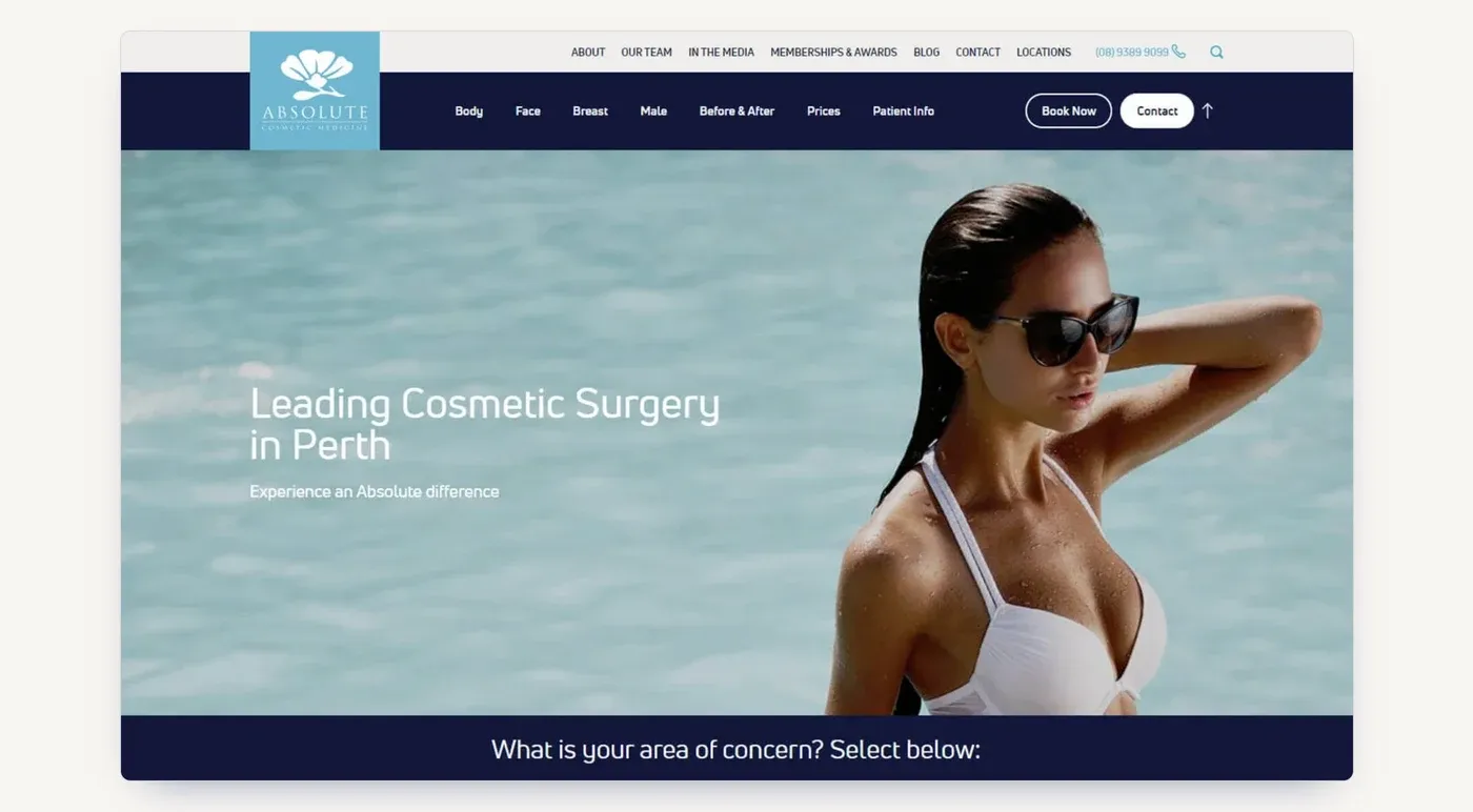 The Absolute Cosmetic Medicine homepage. The account behind it was set up for awareness, not enquiries.