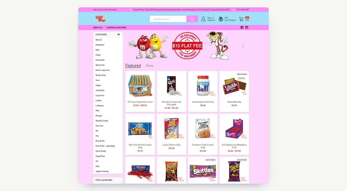 The Lolli Shop online store at the start of the campaign.