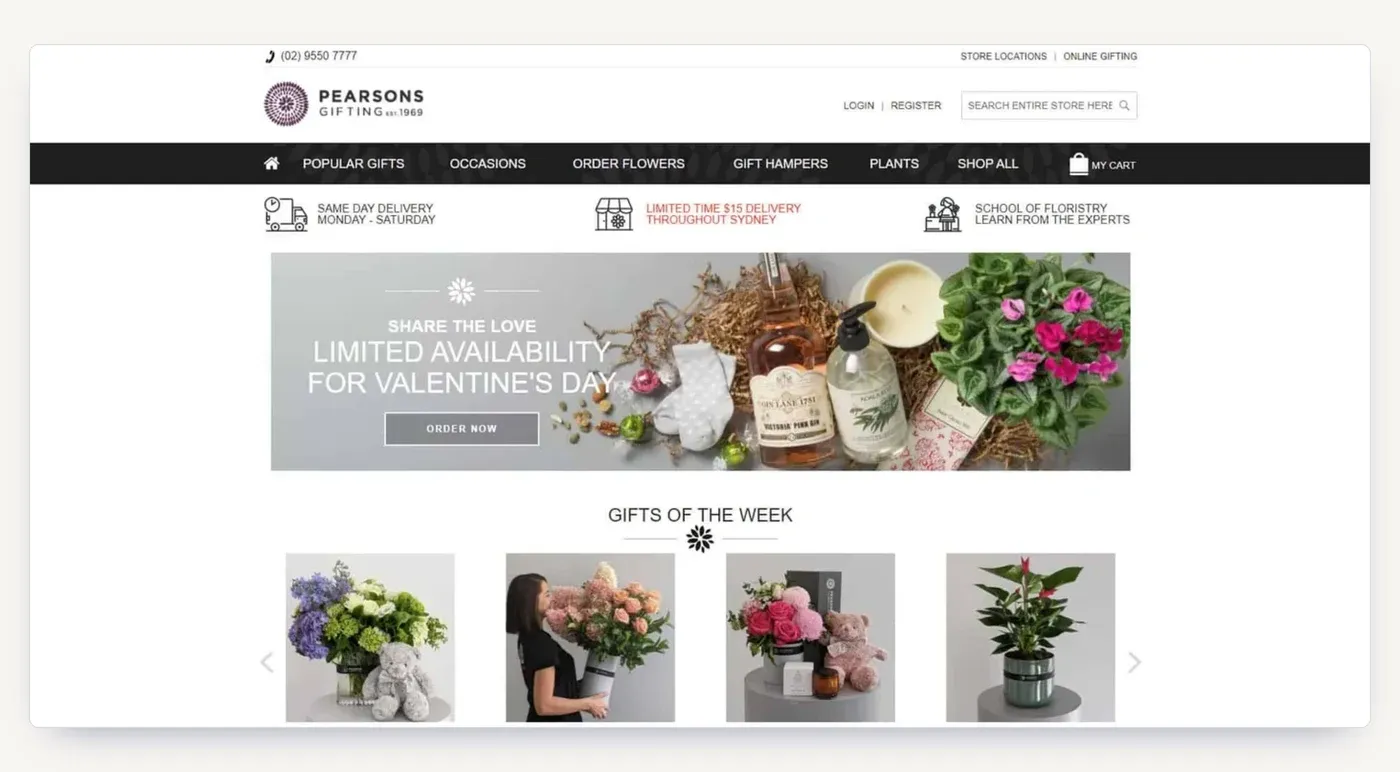 The brand new Pearsons Gifting site at launch: no links, no content, no rankings.