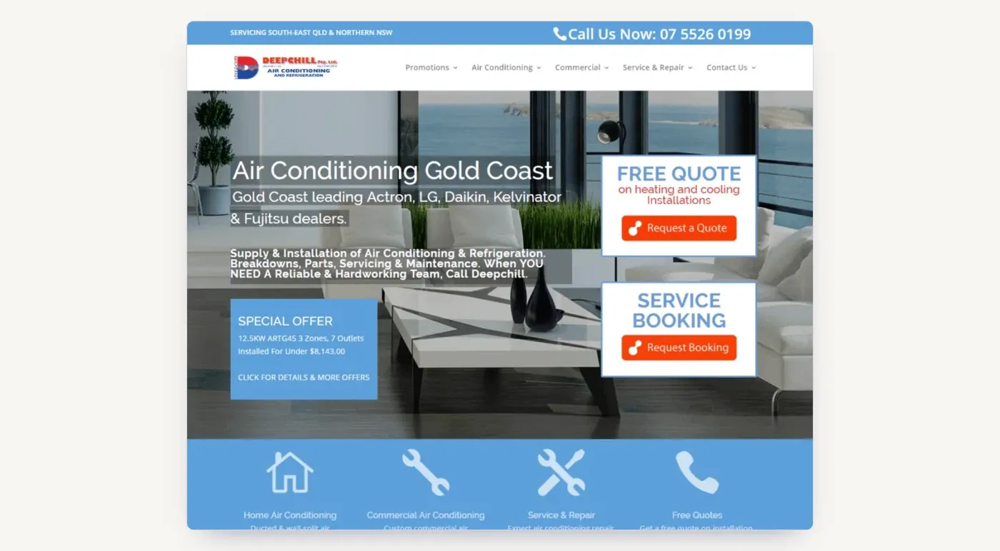 The Deepchill homepage: the brief covered a fresh look, SEO strength and turning visitors into quote requests.