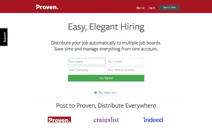 Proven homepage: easy, elegant hiring