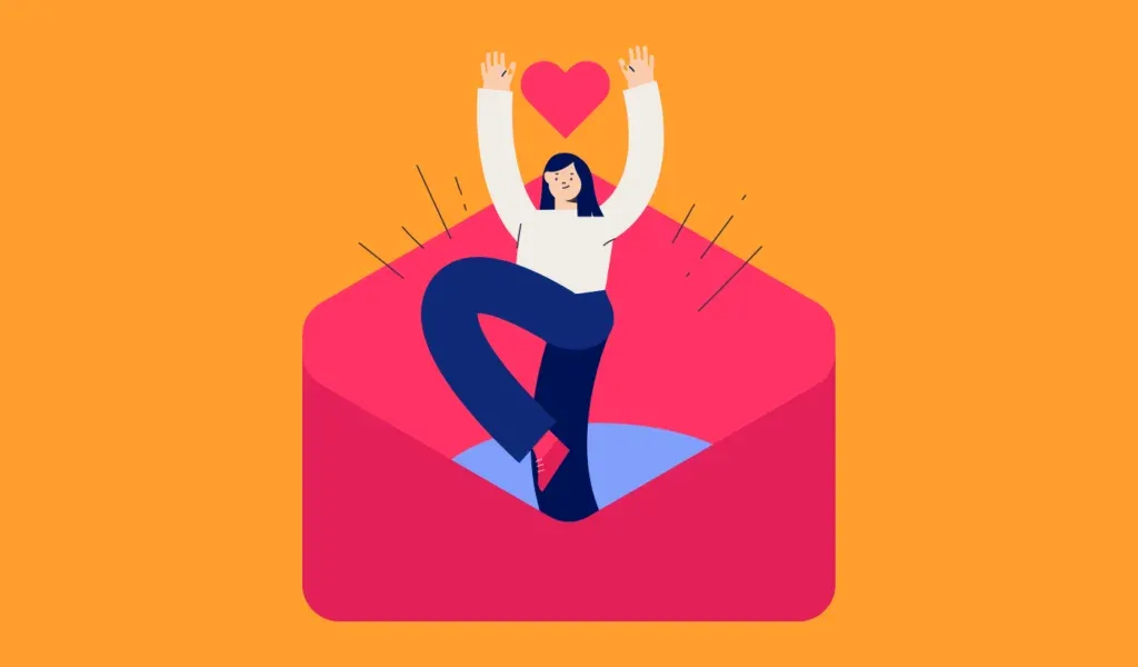 Illustration of a person celebrating inside an open envelope, for the consideration stage