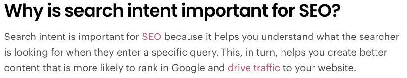 Answer card explaining why search intent is important for SEO