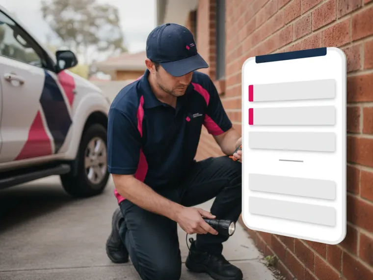 Google search results on a phone for “termite inspection” in an Australian suburb, the client ranking first above two competitors