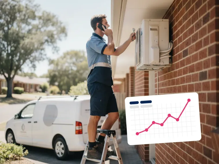 A Google Ads dashboard showing a call volume spike across a week of 38 degree days for an HVAC campaign