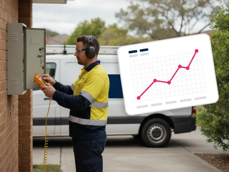 A Google Ads dashboard on a monitor showing call volume climbing week on week for an electrical contractor campaign