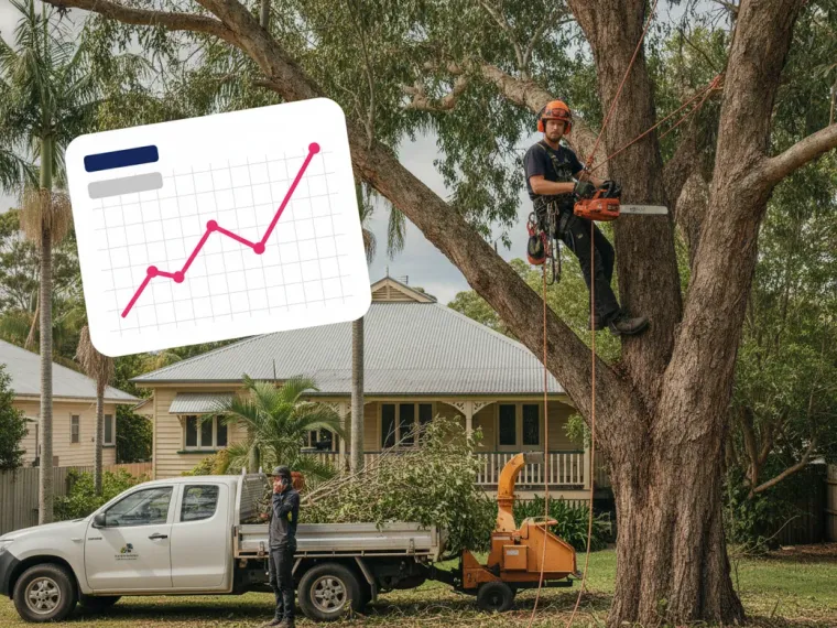A Google Ads dashboard showing call volume spiking through a storm week on a tree removal campaign