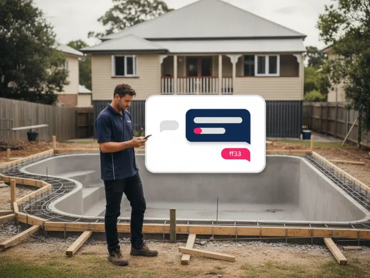 A ChatGPT answer on a phone screen naming an Australian pool building company among three recommendations
