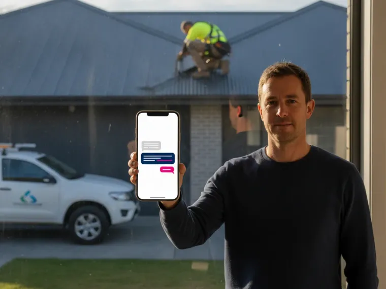 A ChatGPT answer on a phone naming an Australian roofing company as a recommendation
