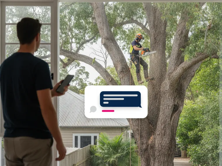 A ChatGPT answer on a phone screen recommending an Australian tree service by name