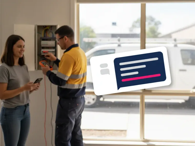 A ChatGPT answer on a laptop recommending an Australian electrical contractor by name, with the business details listed