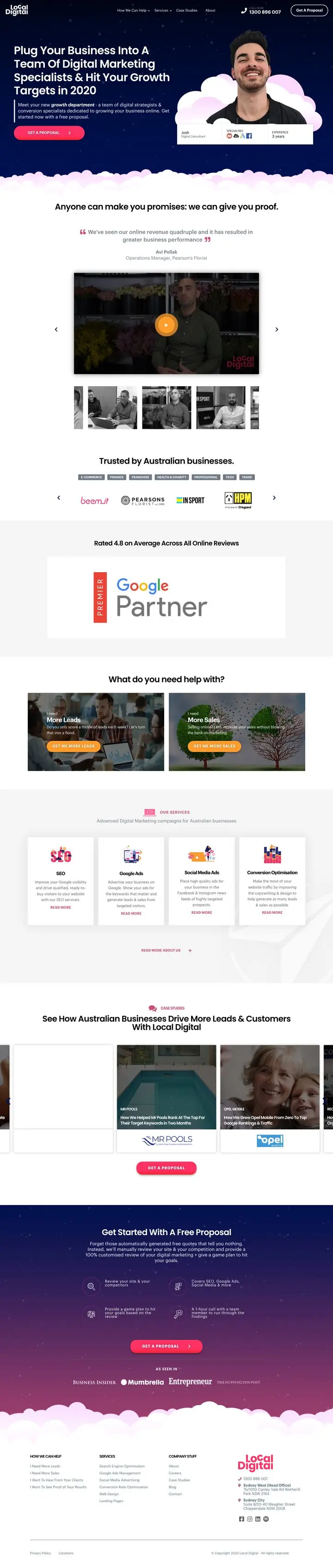 The Local Digital homepage in 2020