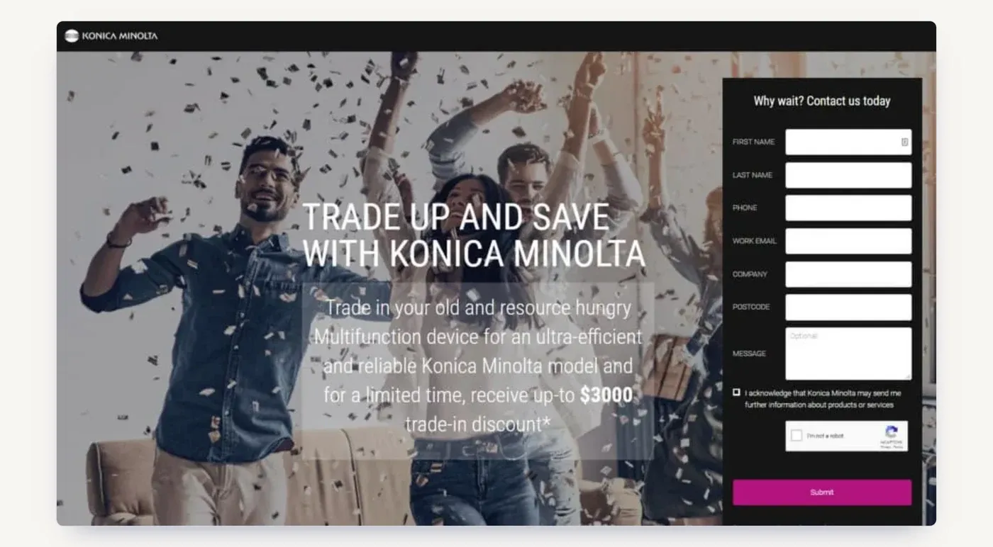 A dedicated trade-in offer landing page with a short enquiry form, built to convert paid traffic.