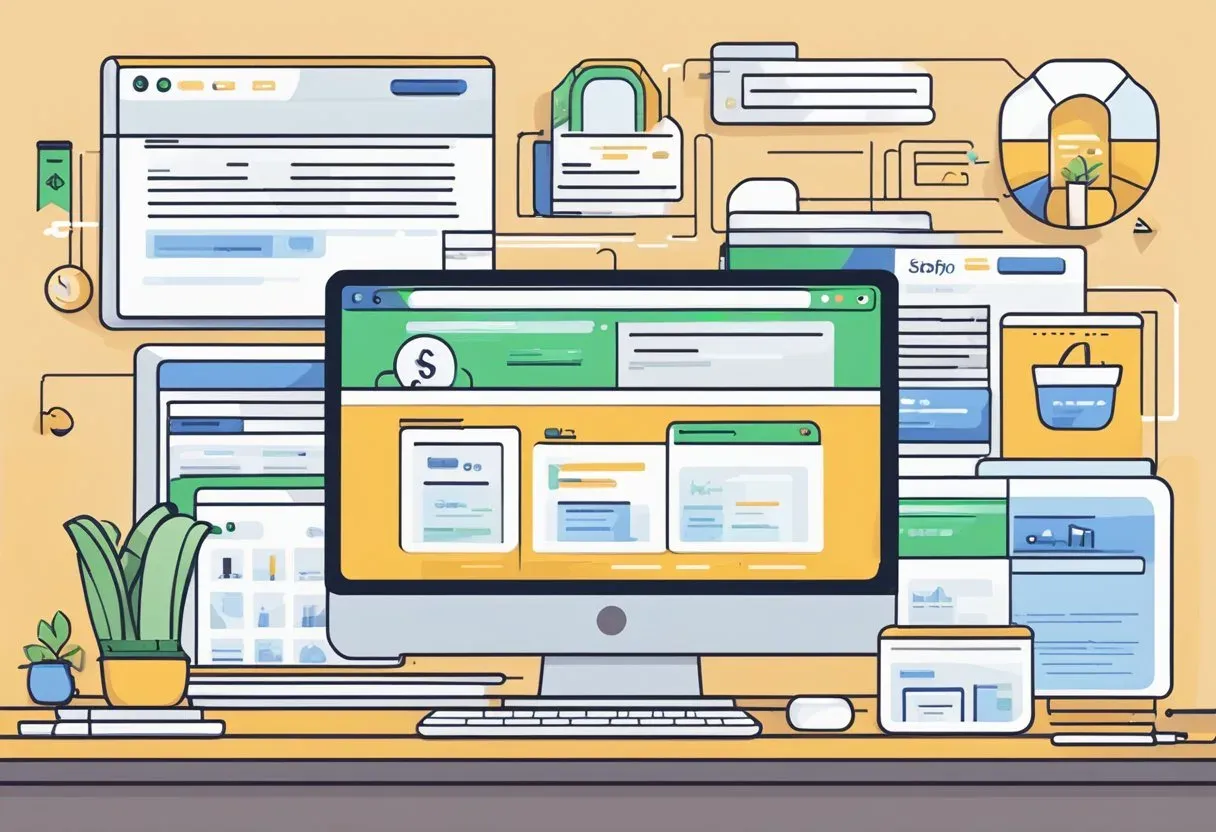 Illustration of a store dashboard showing products and payments