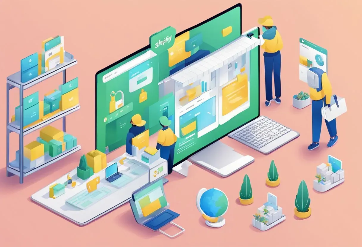 Isometric illustration of a warehouse team packing online orders