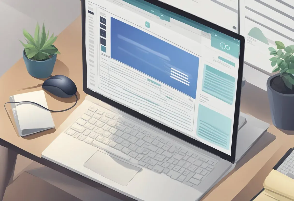 Illustration of a laptop on a desk with browser windows open