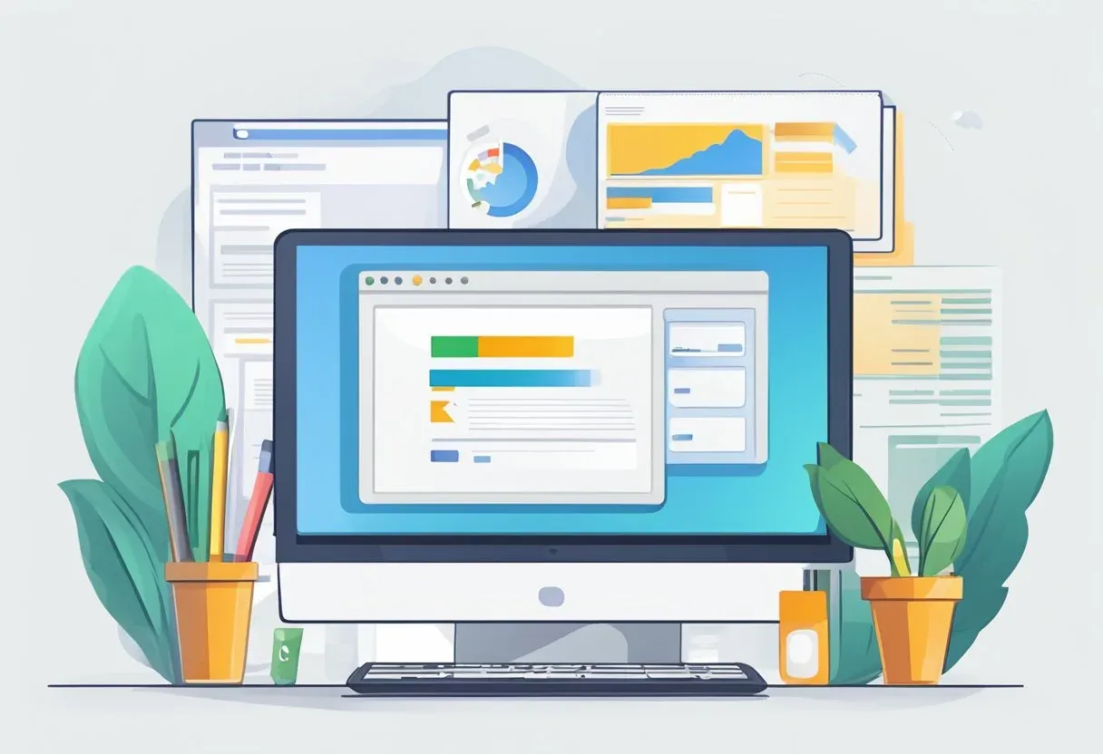 Illustration of a desktop showing a search engine results page