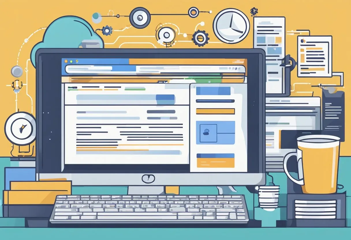 Illustration of a monitor surrounded by technical site settings