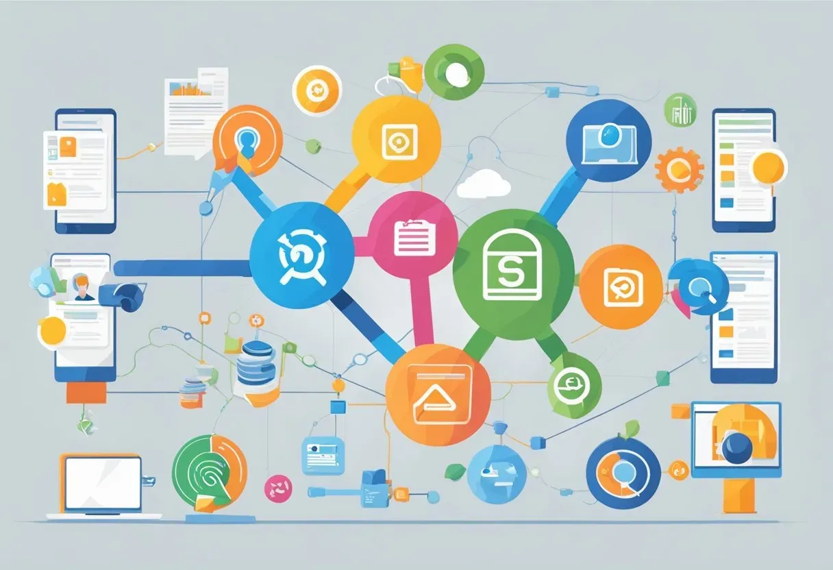 Illustration of linked apps and pages, representing off-page SEO
