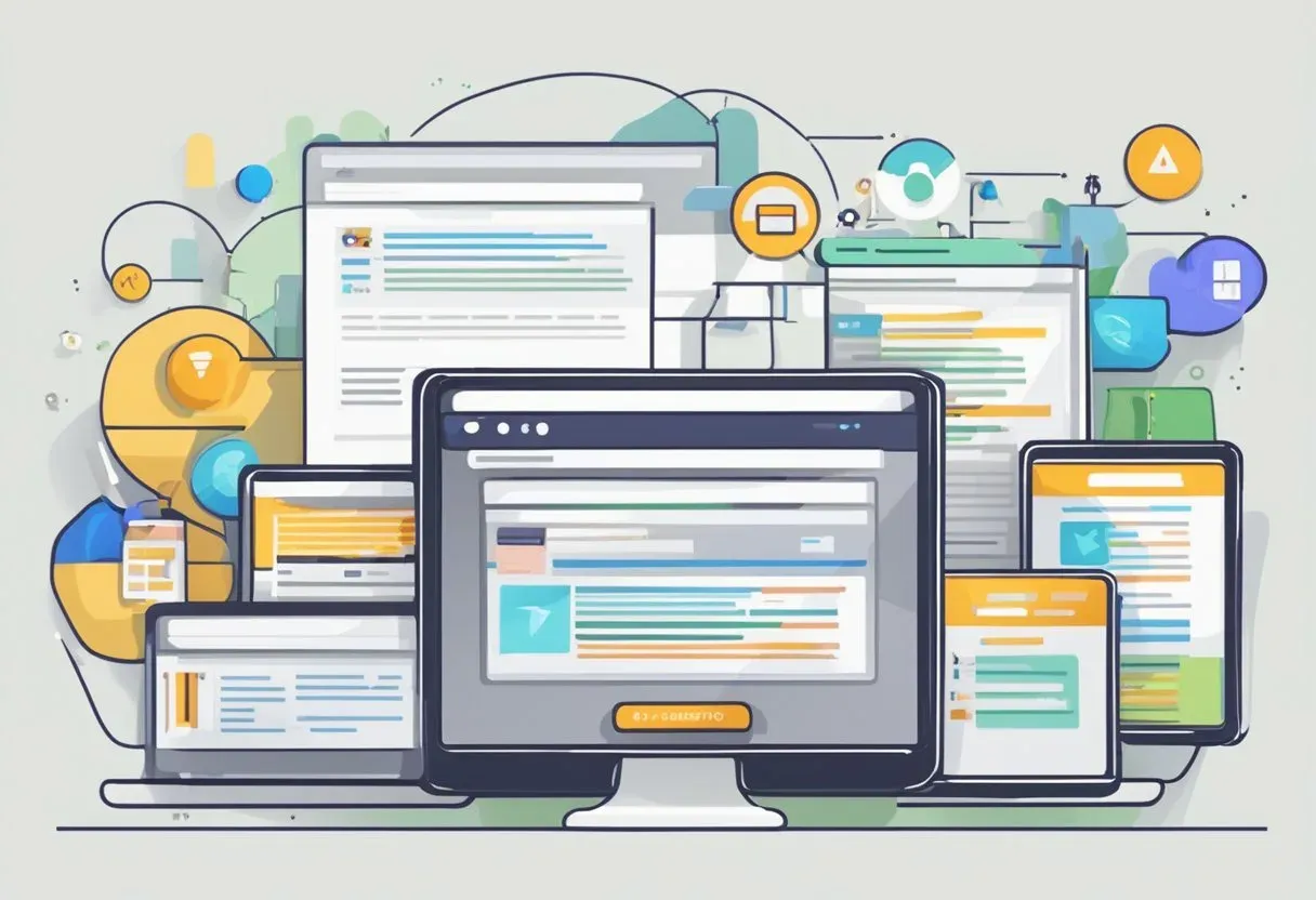 Illustration of a desktop and devices showing optimised pages