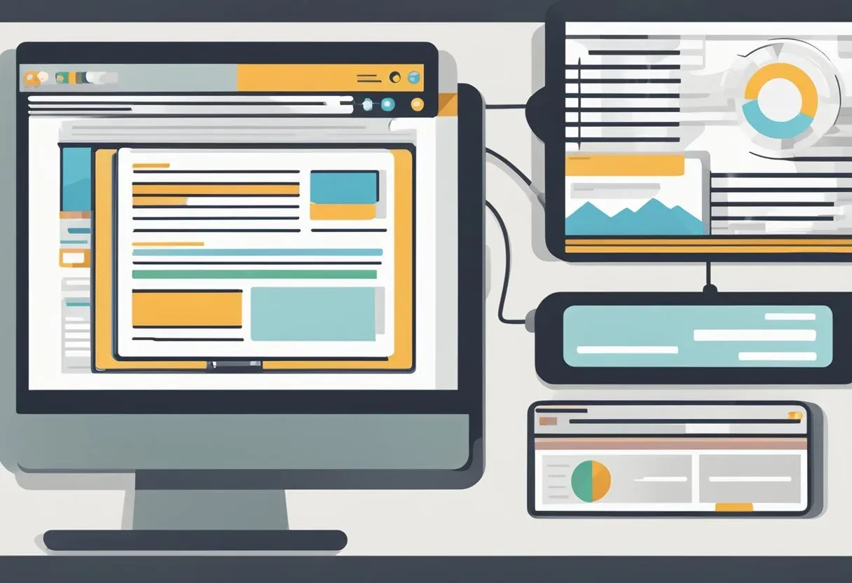 Illustration of a monitor connected to panels of page data