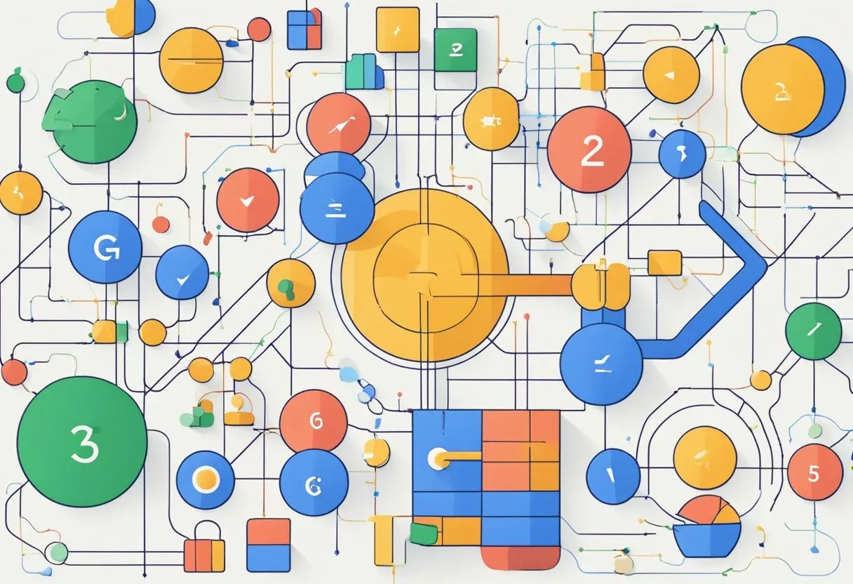 Network illustration of Google icons connected by lines