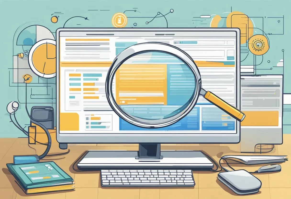 Illustration of a magnifying glass over a page of search results