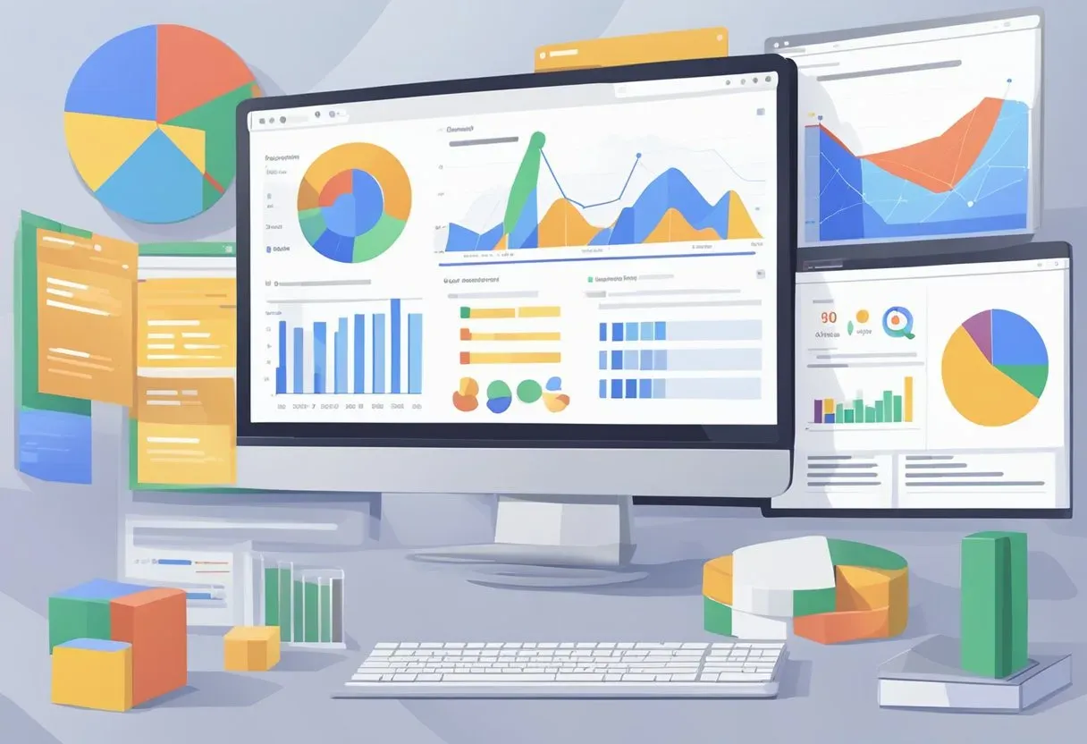 Illustration of a monitor and devices showing search analytics