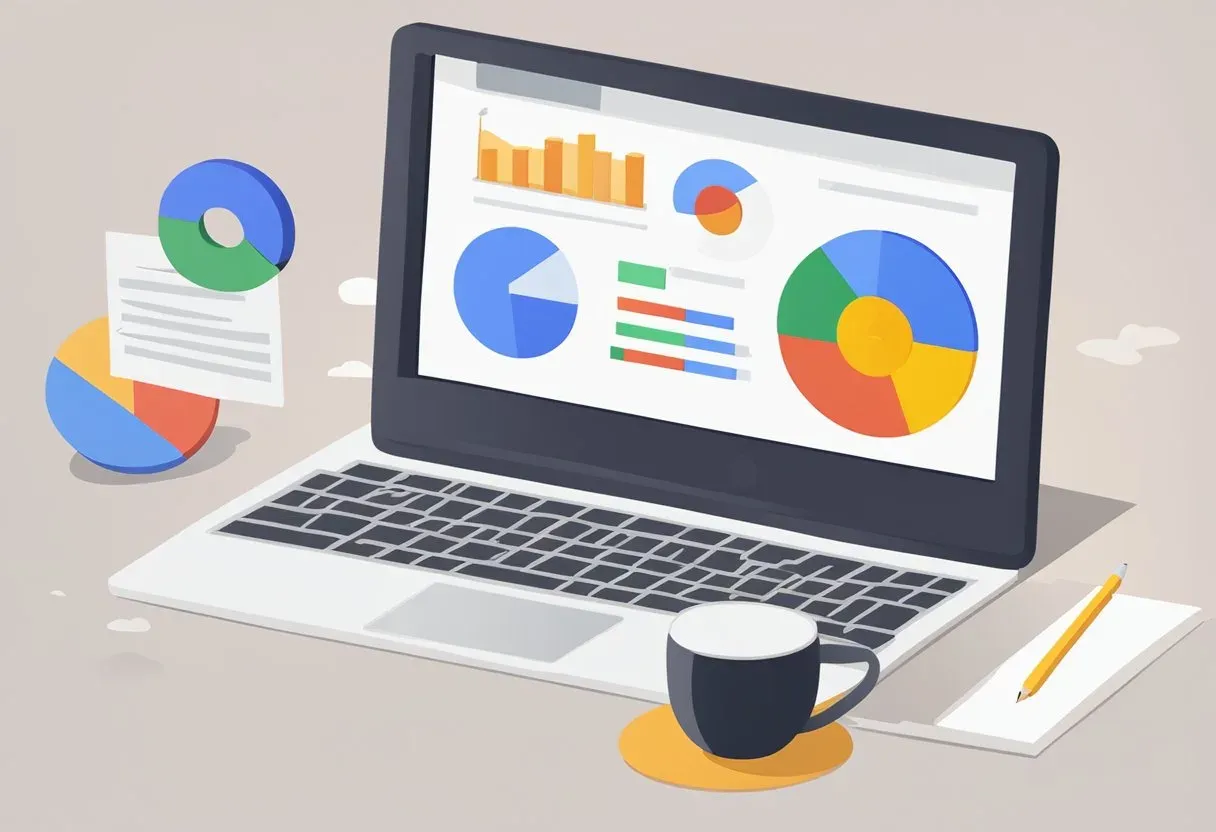 Illustration of a laptop displaying content performance charts