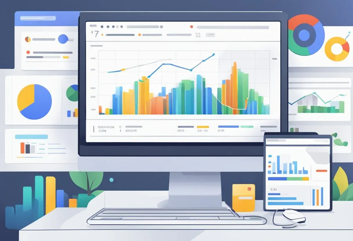 Illustration of a monitor showing Google-coloured performance charts