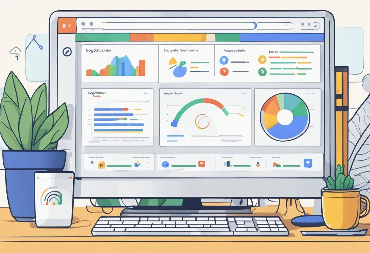 Illustration of a monitor showing Google Search Console and Analytics side by side