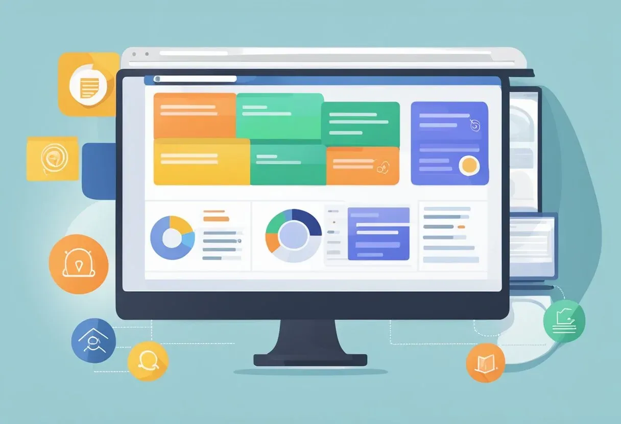 Illustration of a monitor showing linked content panels
