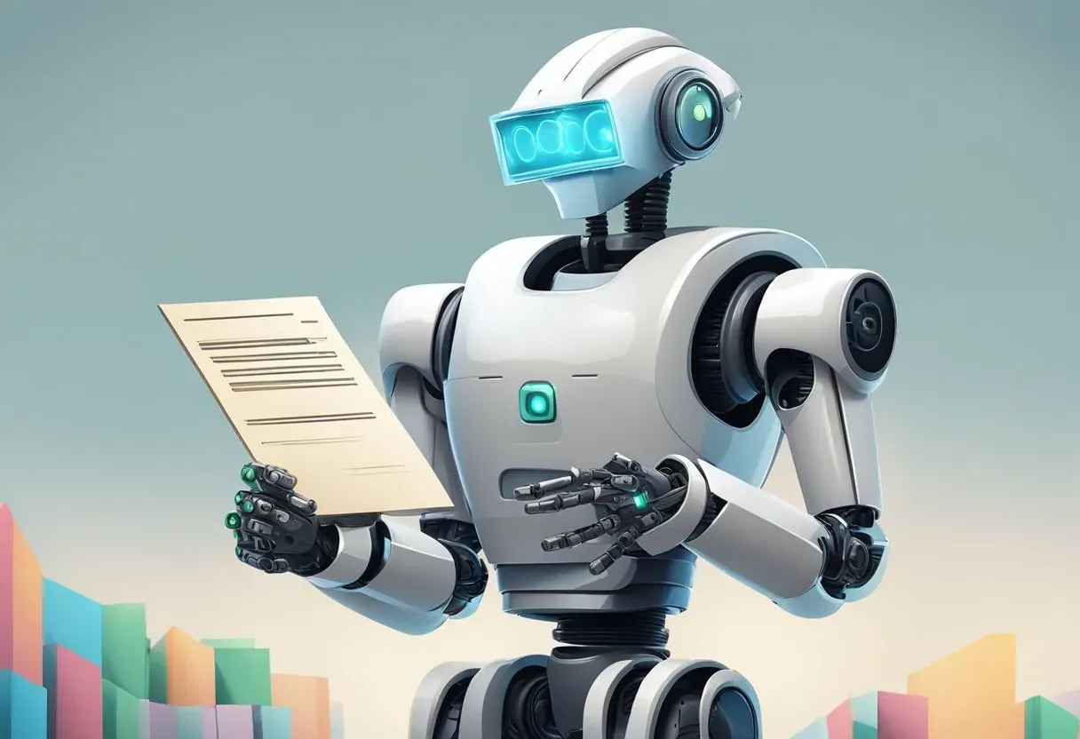 Illustration of a robot holding a document, for robots.txt directives