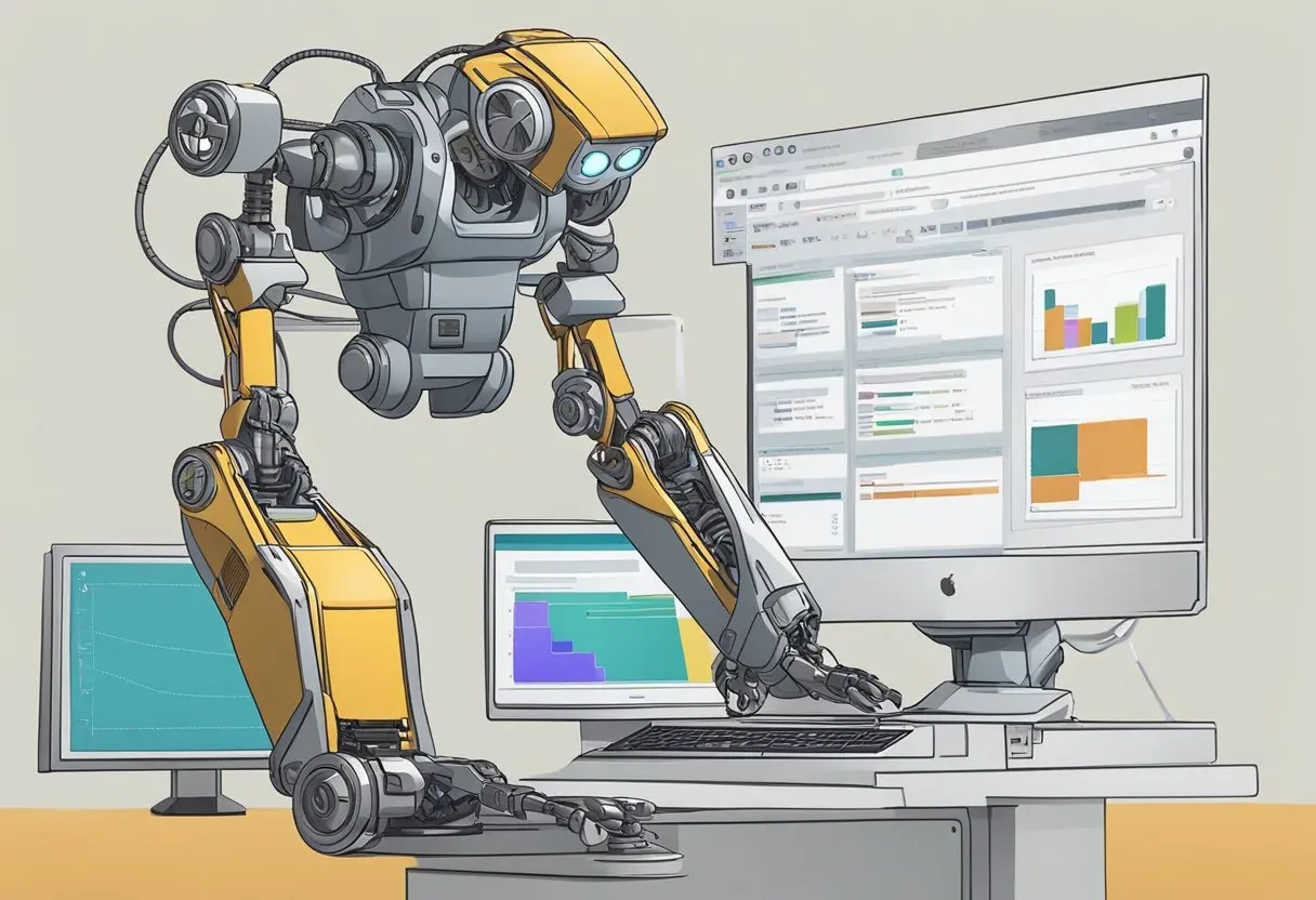 Illustration of a robot at a workstation testing a website