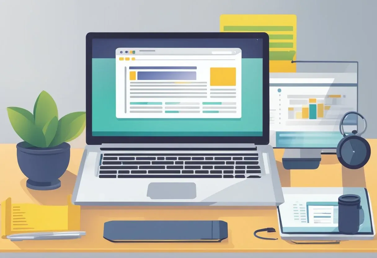 Illustration of a laptop and browser windows, for implementing canonical tags