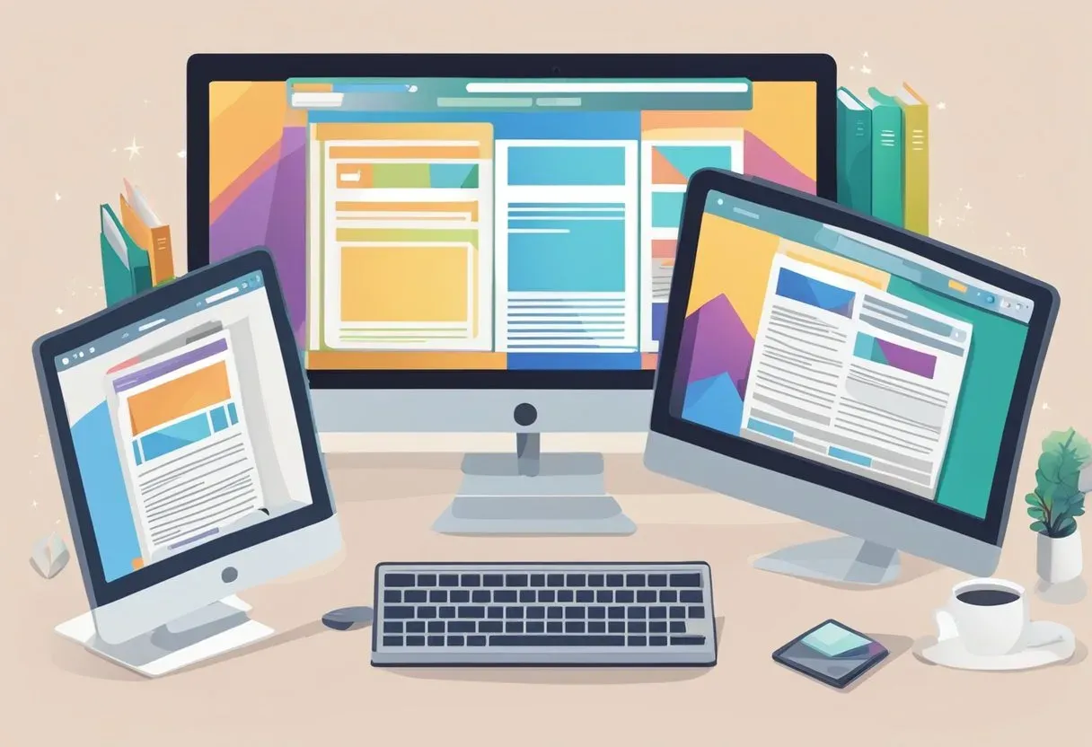 Illustration of a desktop and tablets all showing the same page